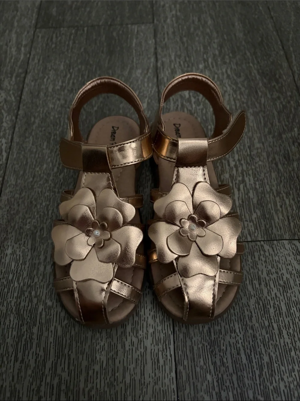 Kids Metallic Rose Gold Flower Sandals